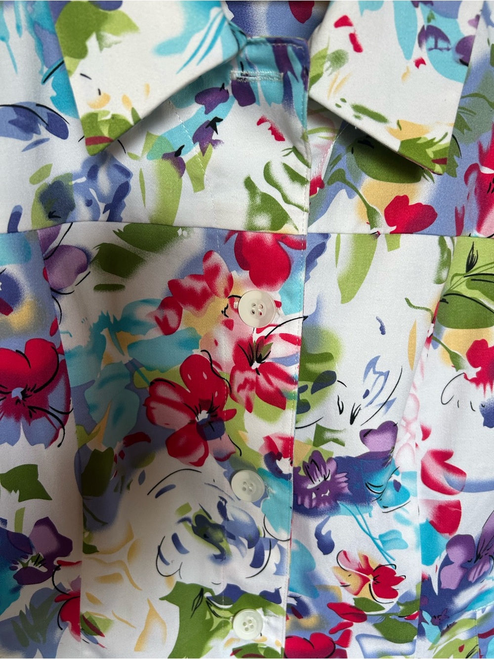 Appleseed's White Floral Button-Front Blouse with Multi-Color Bloom - Picture 4 of 5